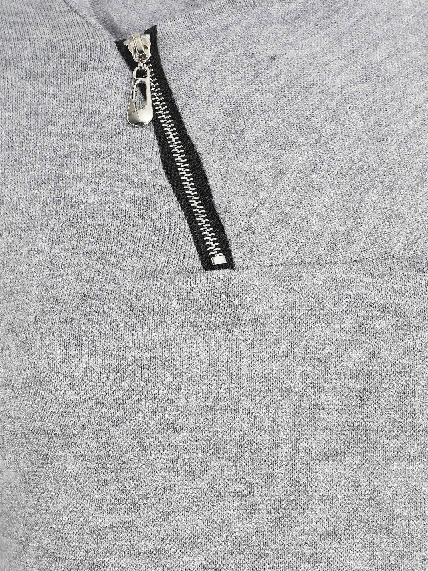 Pull fin à col V fantaisie zippé - Gris - 3