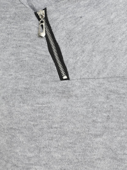 Pull fin à col V fantaisie zippé - Gris - 3