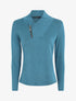 Pull fin à col V fantaisie zippé - Bleu charrette - 1