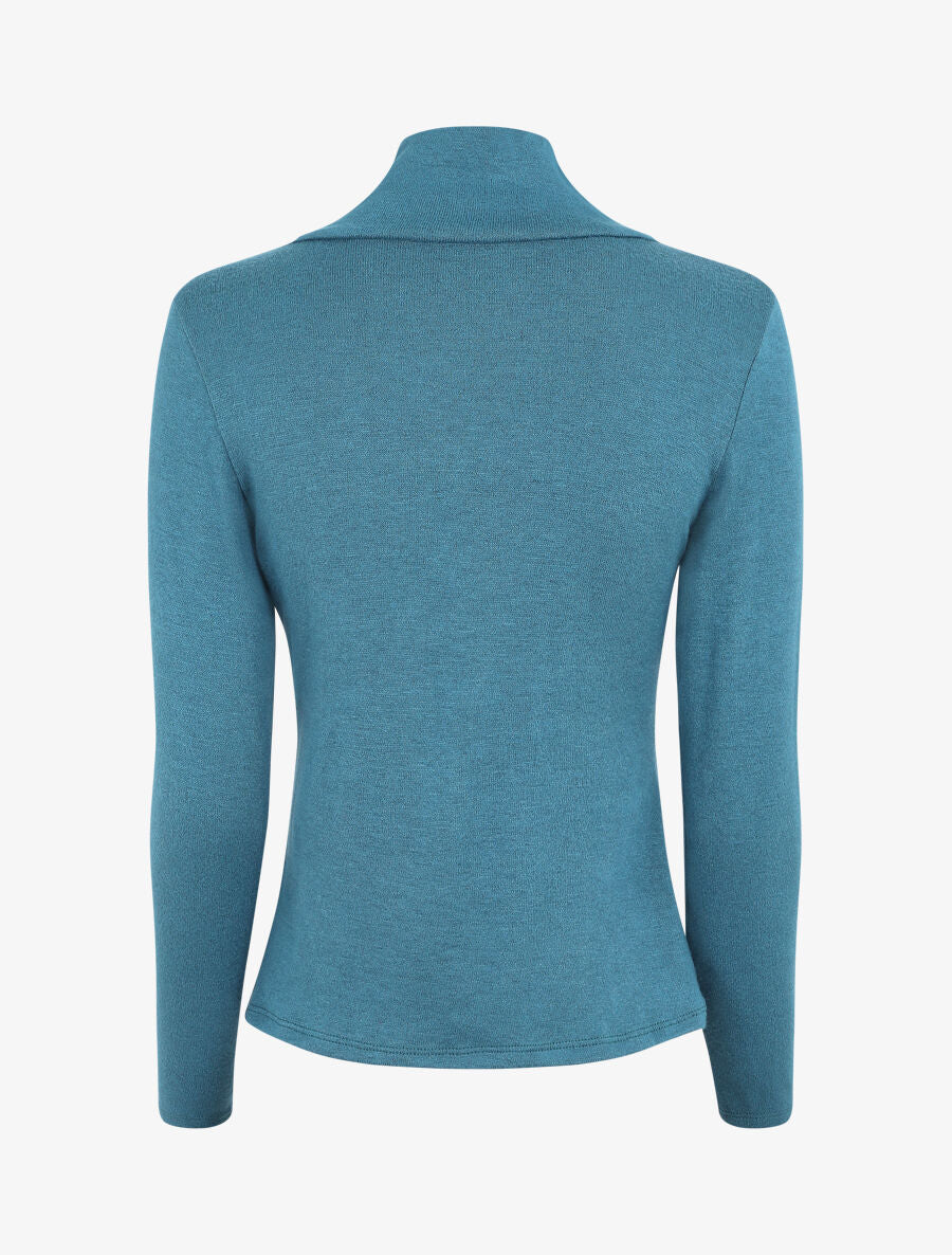 Pull fin à col V fantaisie zippé - Bleu charrette - 2