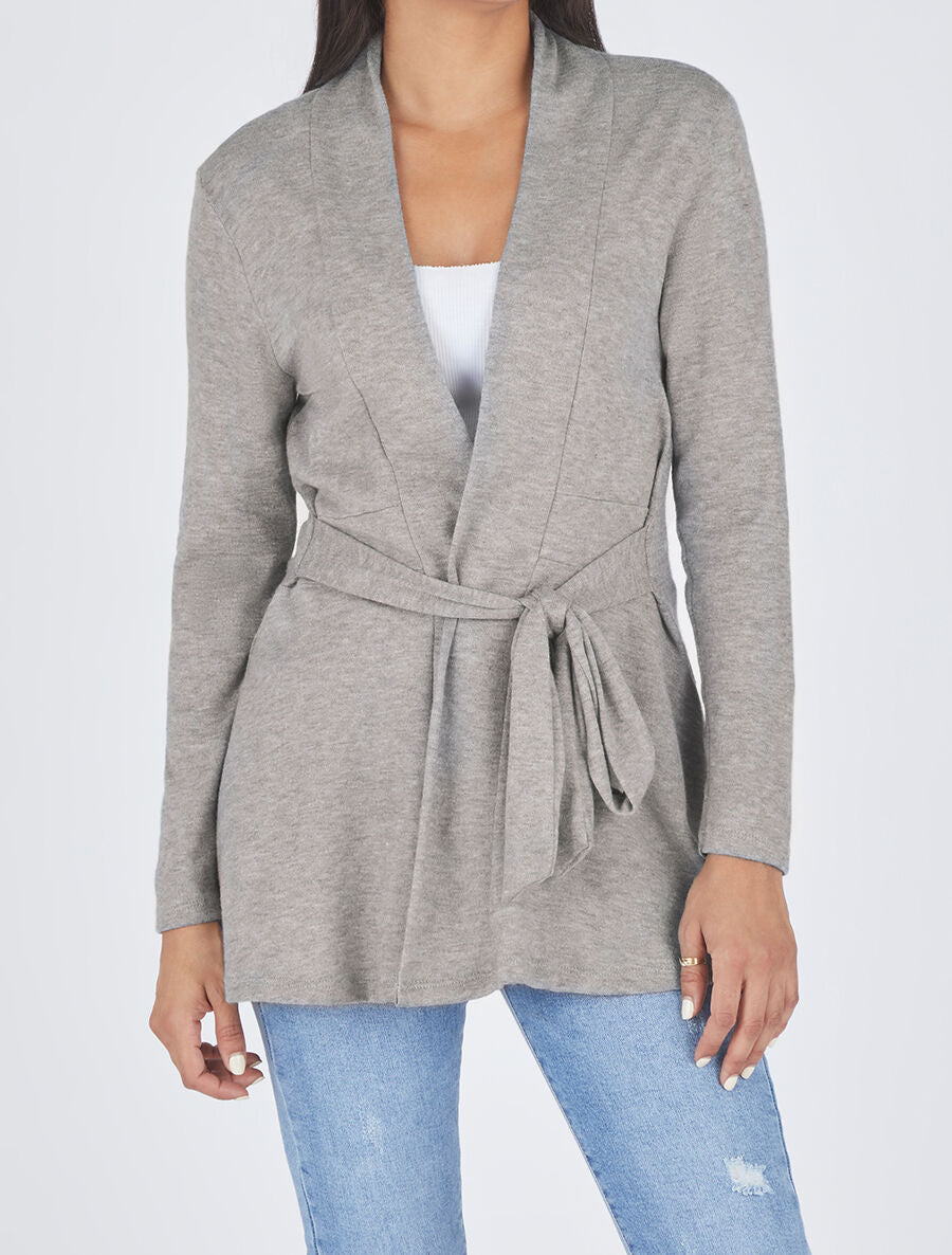 Gilet mi-long uni et ceinturé - Gris - 4