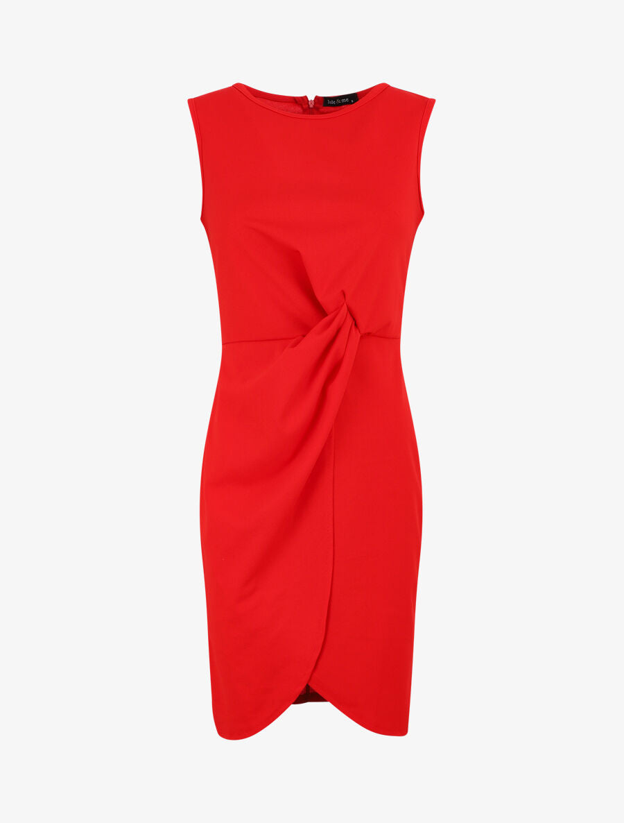 Robe coupe droite effet drapé - Rouge - 5