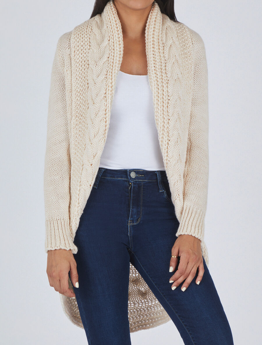 Gilet ample à col châle - Beige - 4