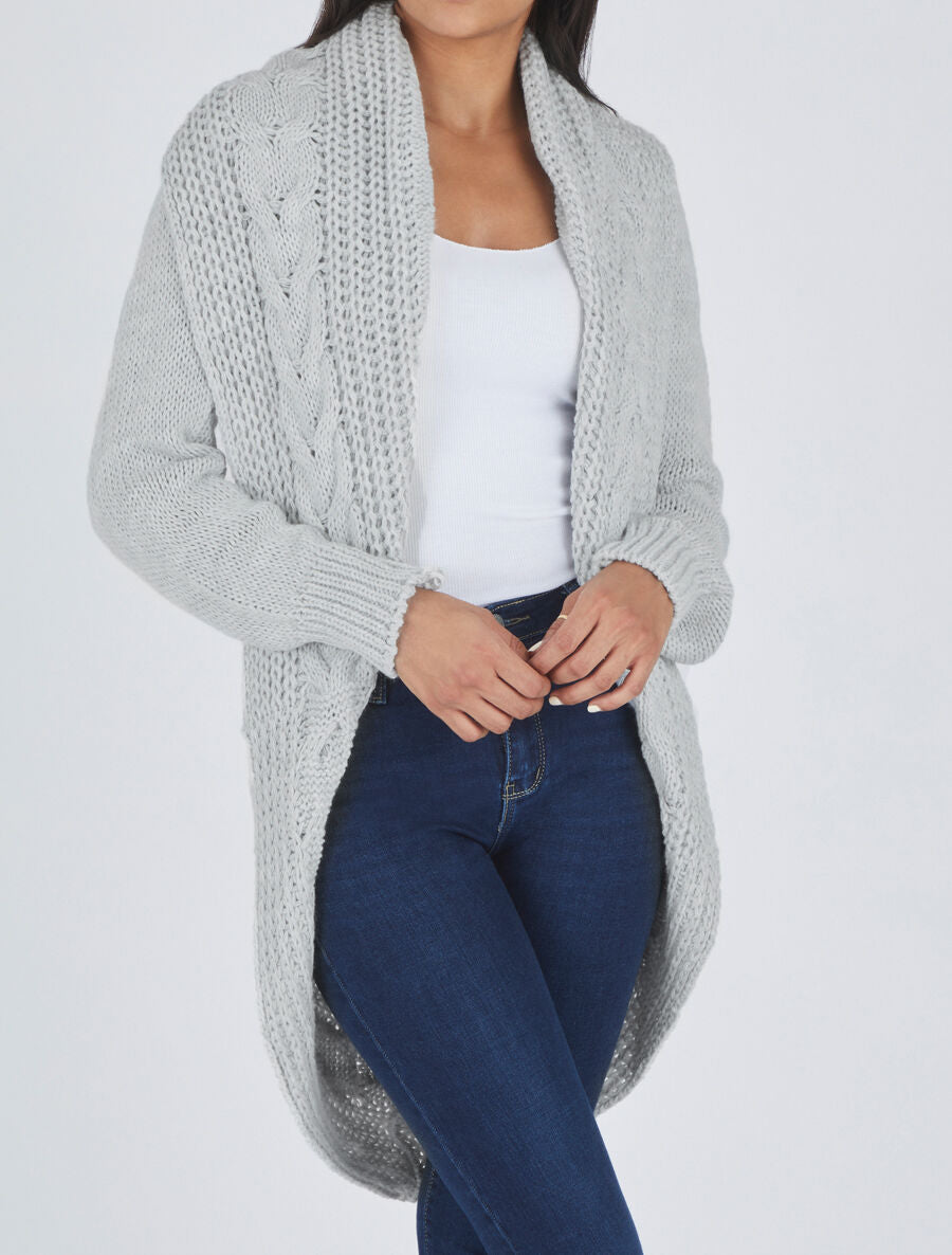 Gilet ample à col châle - Gris clair - 4