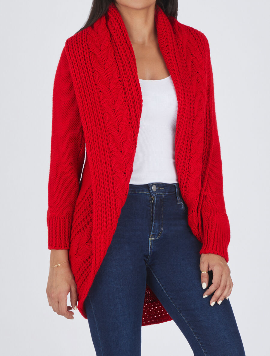 Gilet ample à col châle - Rouge - 4
