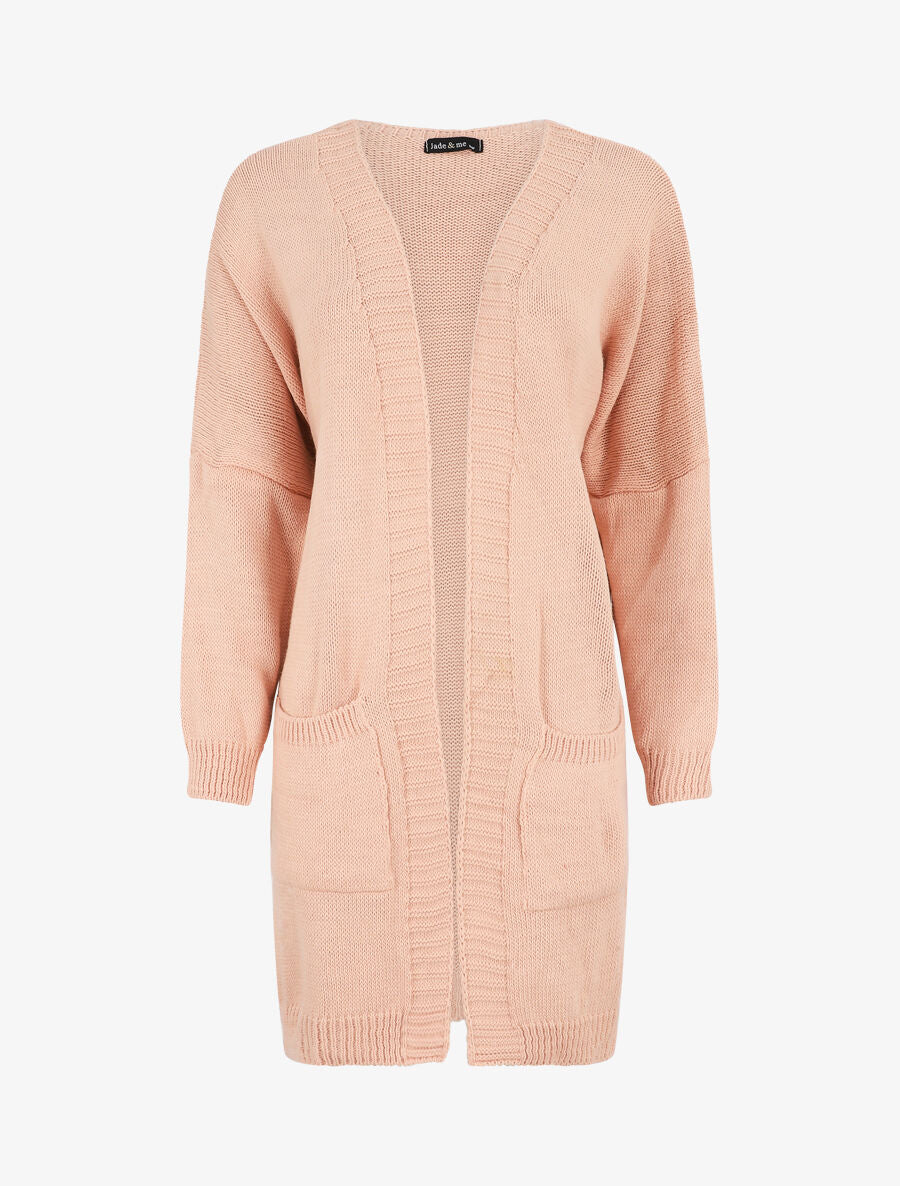 Gilet long ouvert à manches chauve-souris - Rose - 1