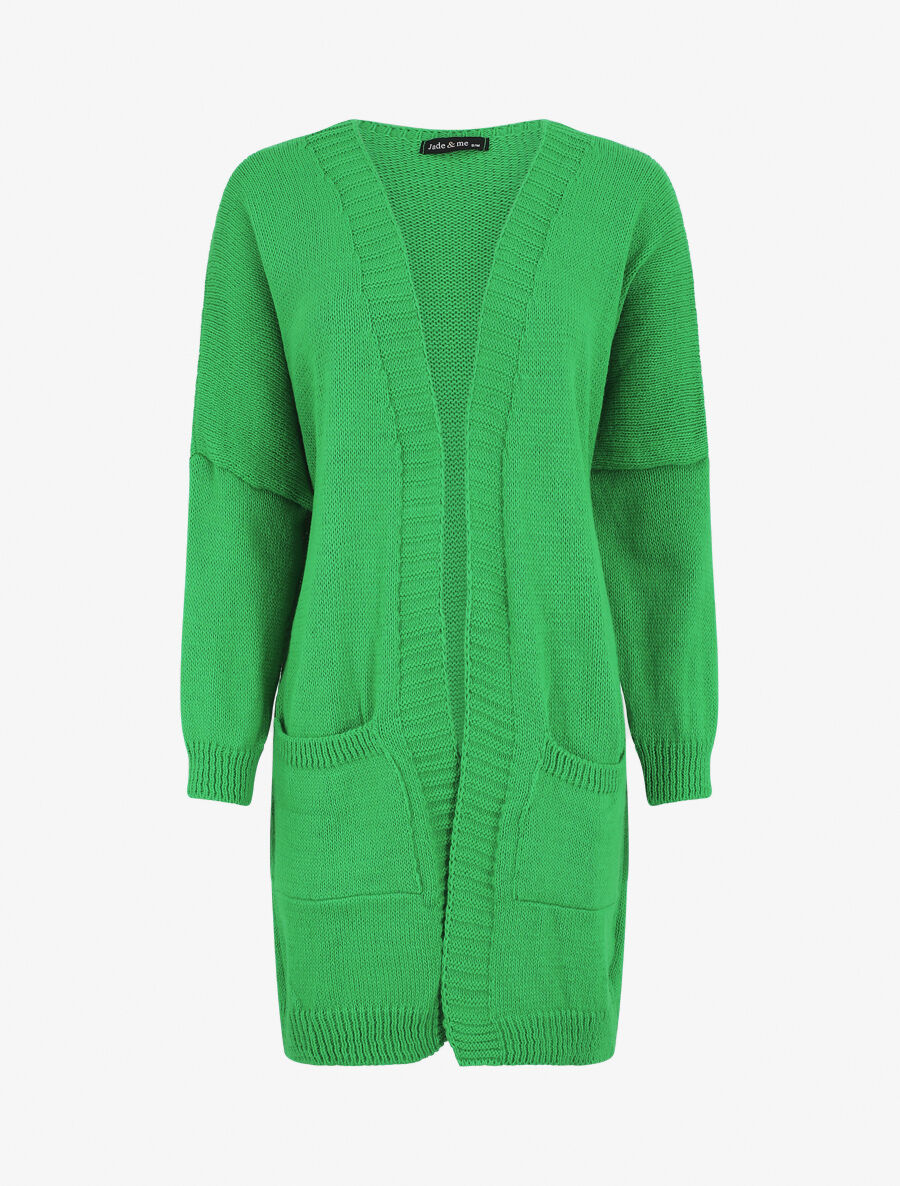 Gilet long ouvert à manches chauve-souris - Vert - 3