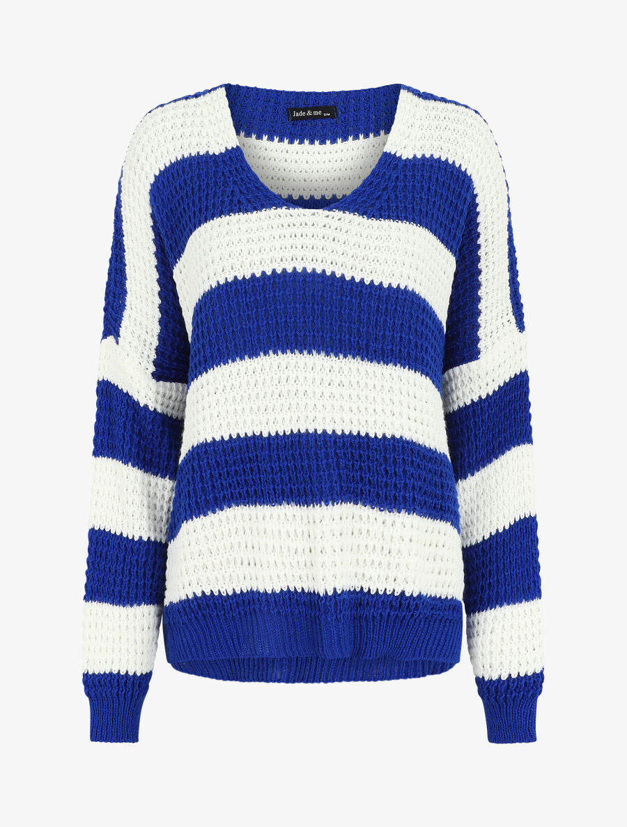 Pull rayé ample - Bleu électrique - 5