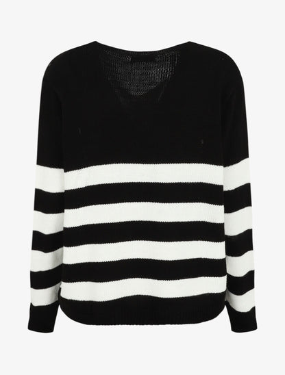 Pull ajourée à rayures - Noir/blanc - 2