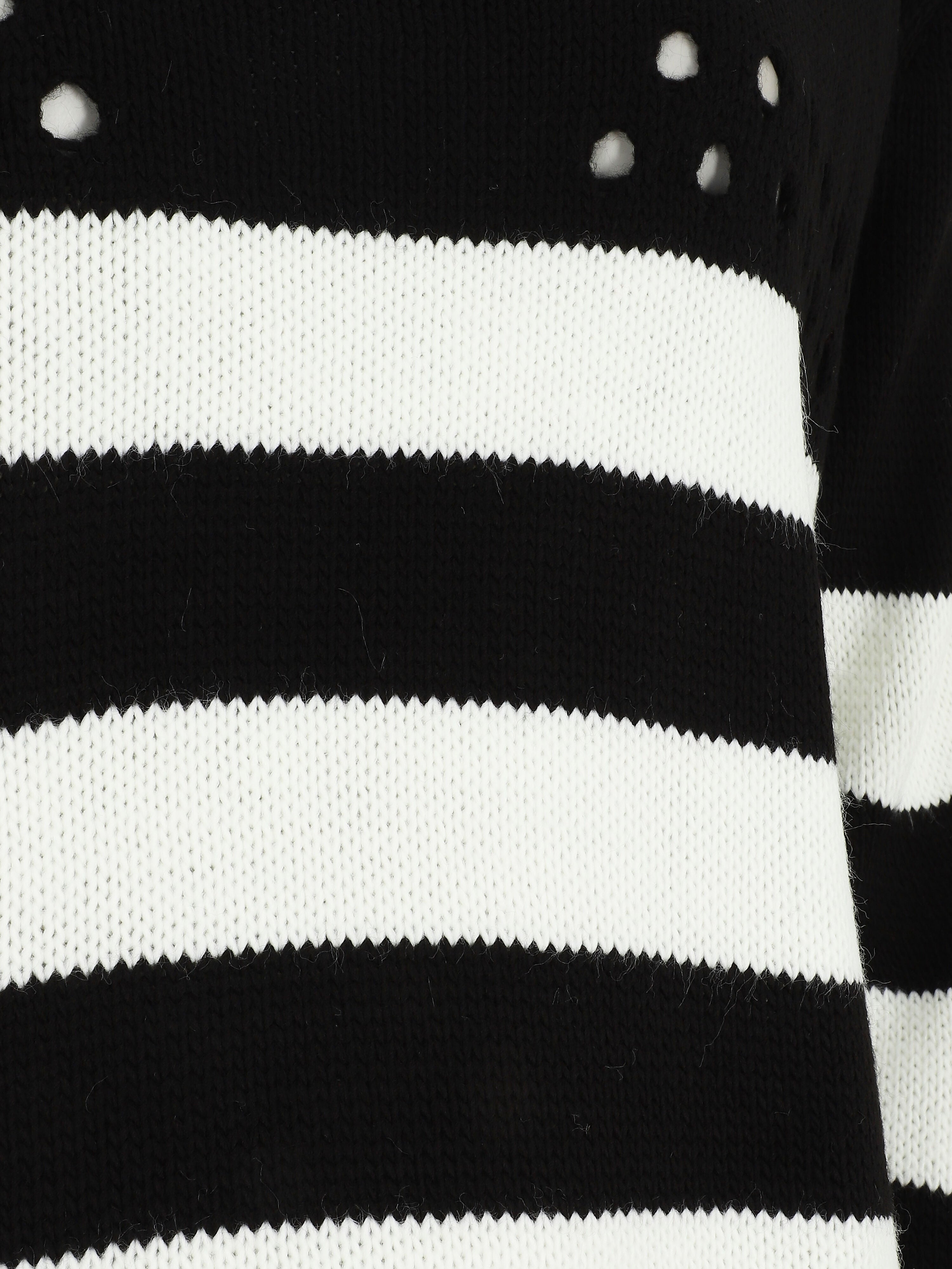 Pull ajourée à rayures - Noir/blanc - 3