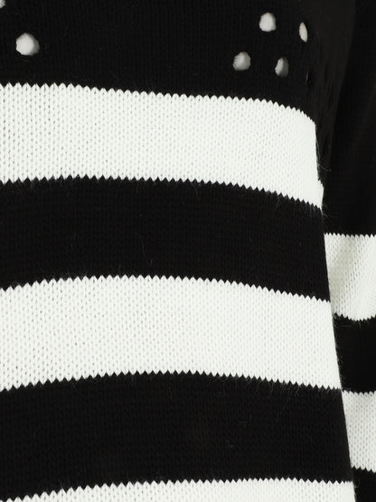 Pull ajourée à rayures - Noir/blanc - 3