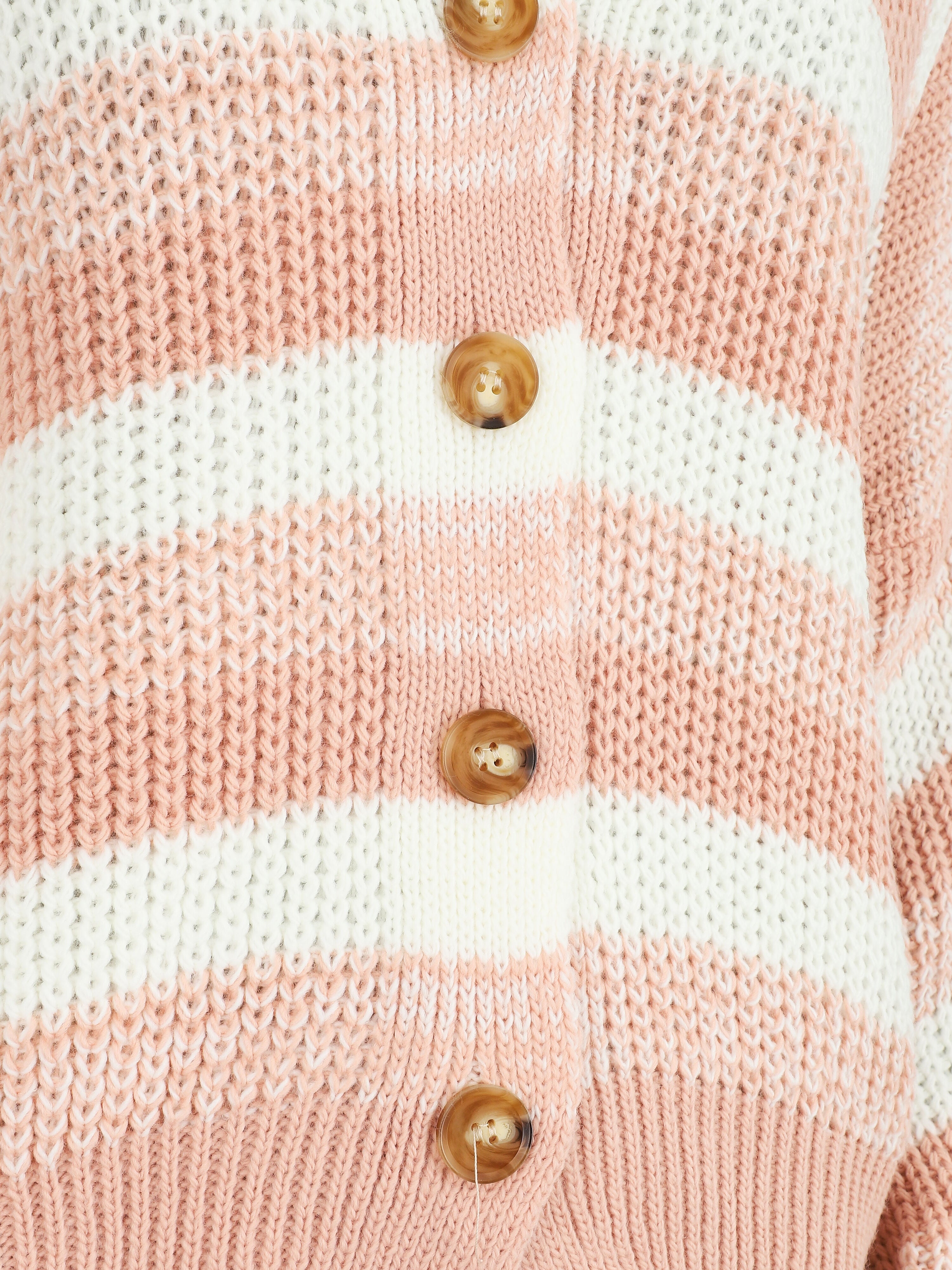 Cardigan à rayures et bords côtelés - Rose - 3