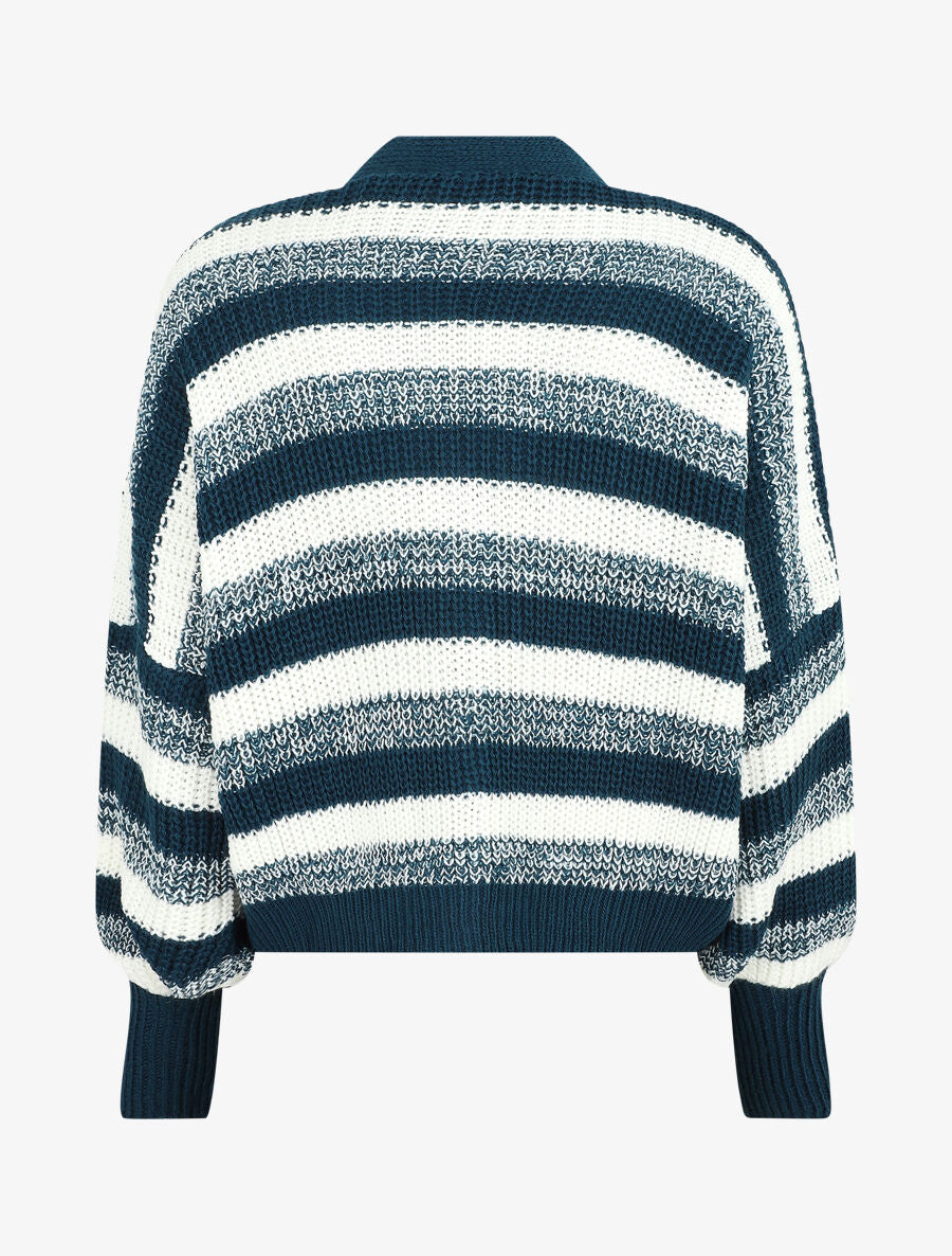 Cardigan à rayures et bords côtelés - Bleu canard - 2