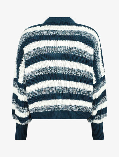 Cardigan à rayures et bords côtelés - Bleu canard - 2