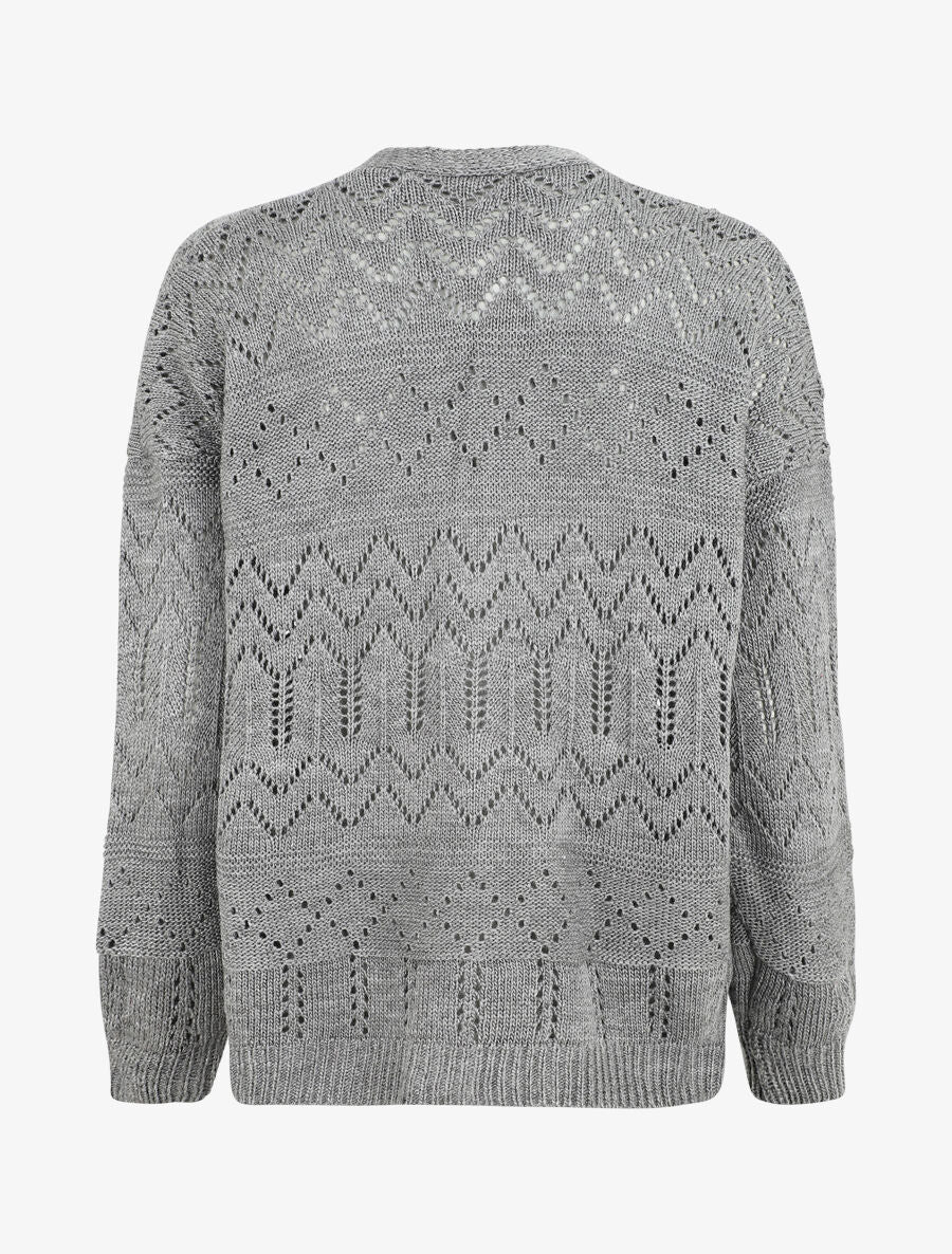 Cardigan grosse maille ajourée et bords côtelés - Gris - 2