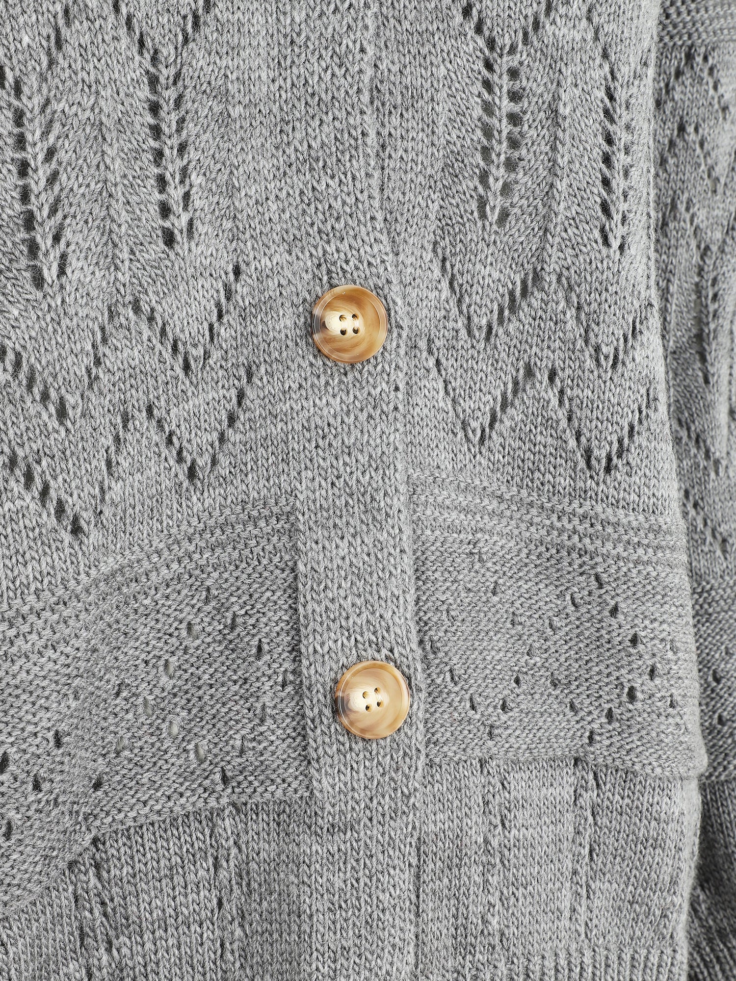 Cardigan grosse maille ajourée et bords côtelés - Gris - 3