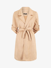 Trench en suédine à manches rabattables - Beige - 4