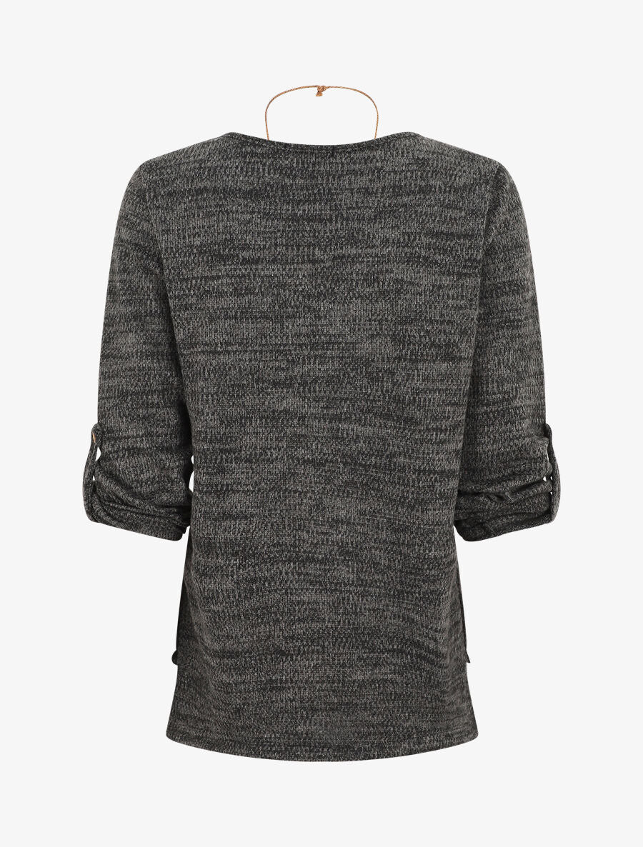 Pull à base asymétrique et manches retroussables - Anthracite - 2