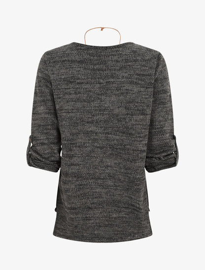 Pull à base asymétrique et manches retroussables - Anthracite - 2