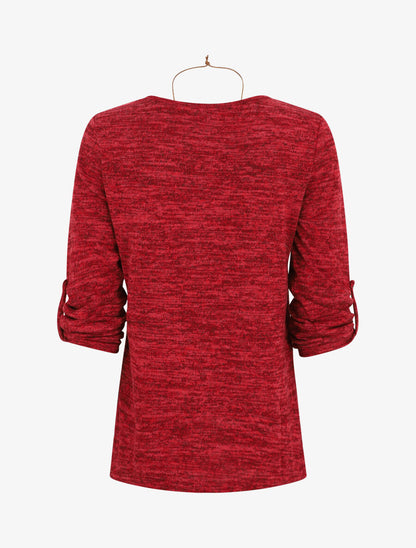 Pull à base asymétrique et manches retroussables - Rouge - 2