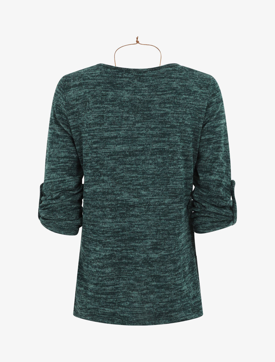Pull à base asymétrique et manches retroussables - Vert sapin - 2