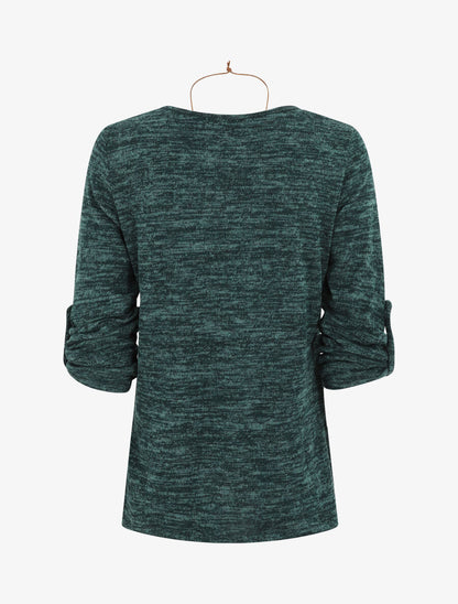 Pull à base asymétrique et manches retroussables - Vert sapin - 2