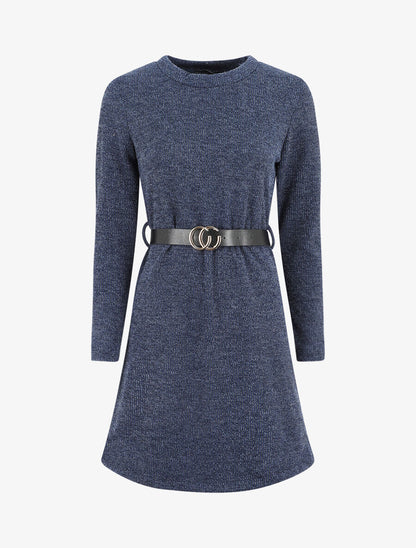 Robe pull droite à manches longues - Bleu foncé - 1