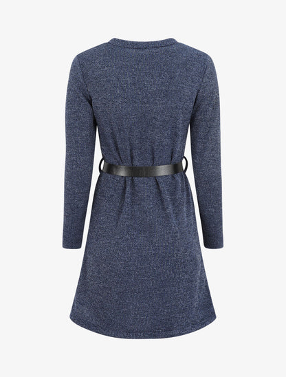 Robe pull droite à manches longues - Bleu foncé - 2