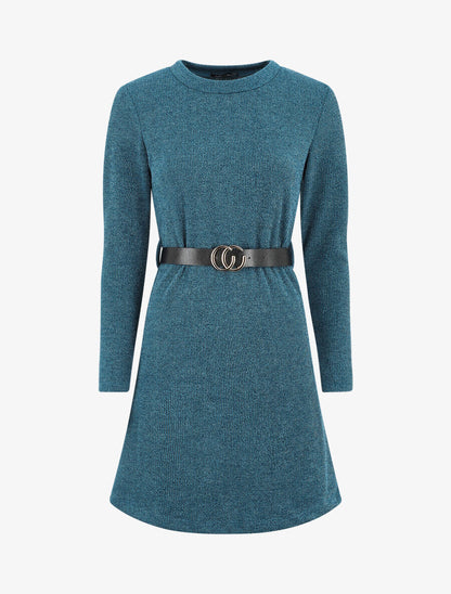 Robe pull droite à manches longues - Bleu canard - 1