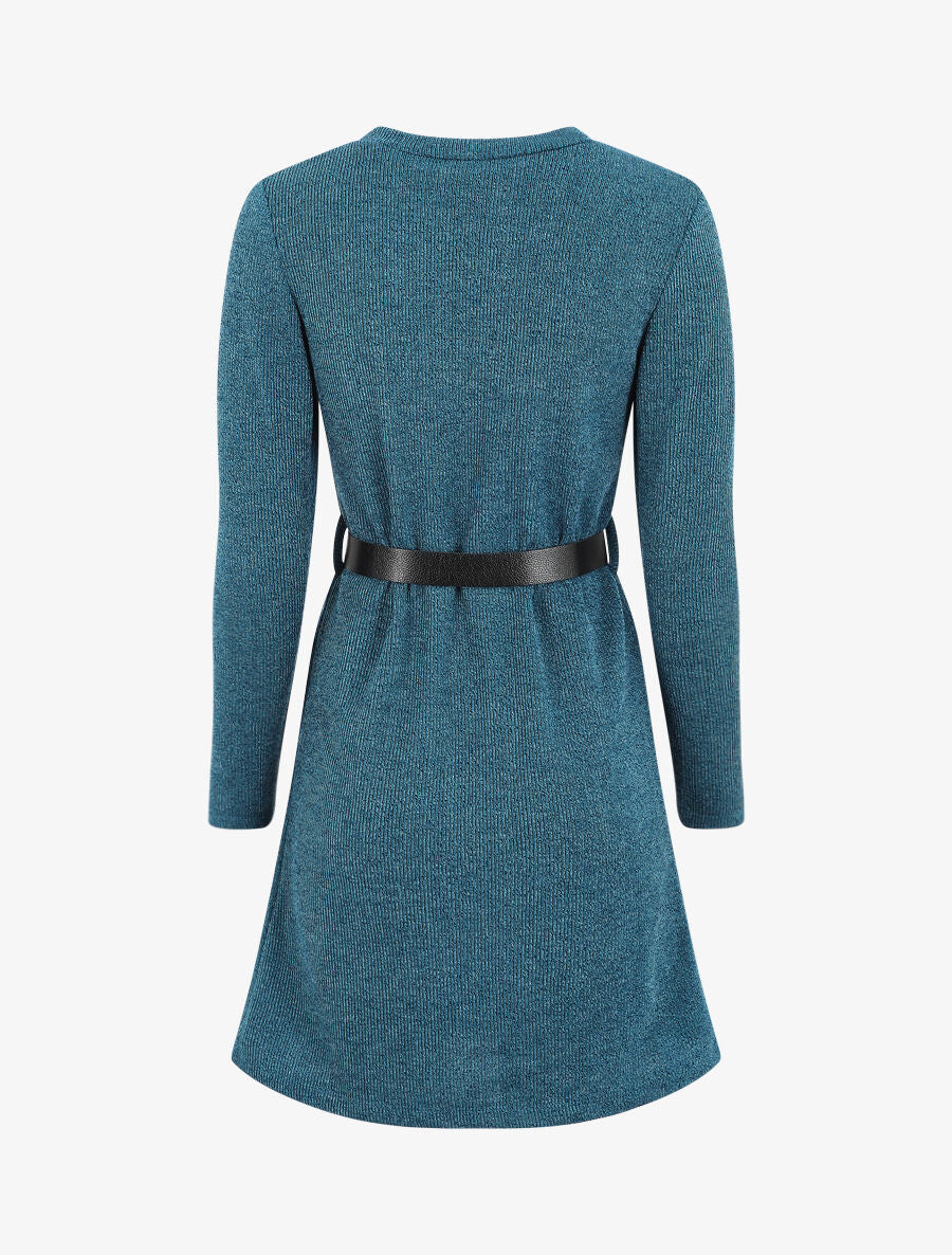 Robe pull droite à manches longues - Bleu canard - 2