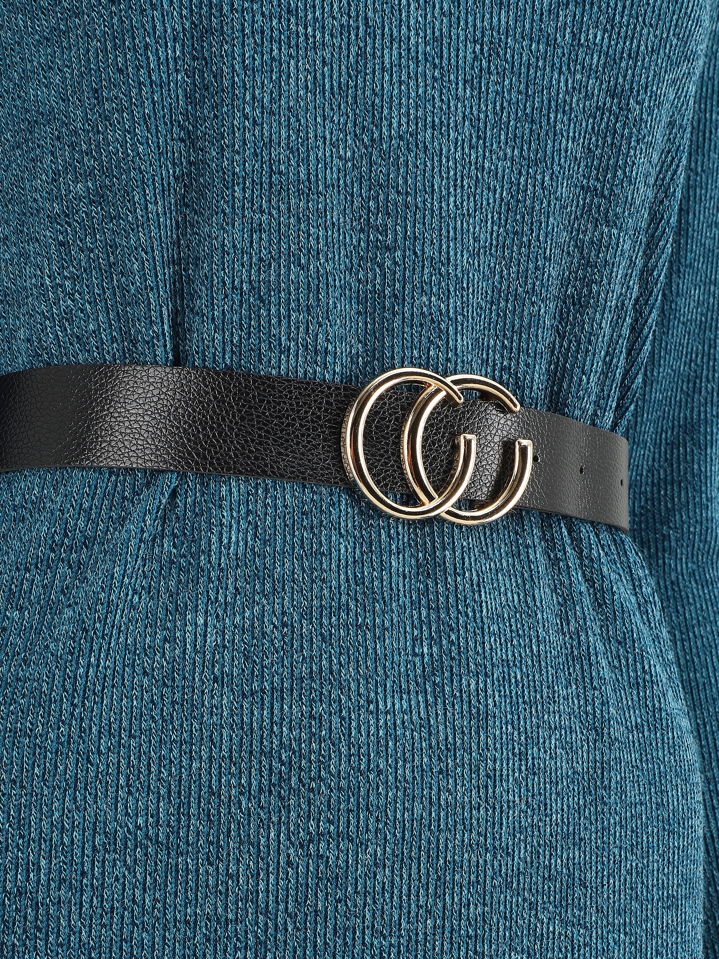 Robe pull droite à manches longues - Bleu canard - 3
