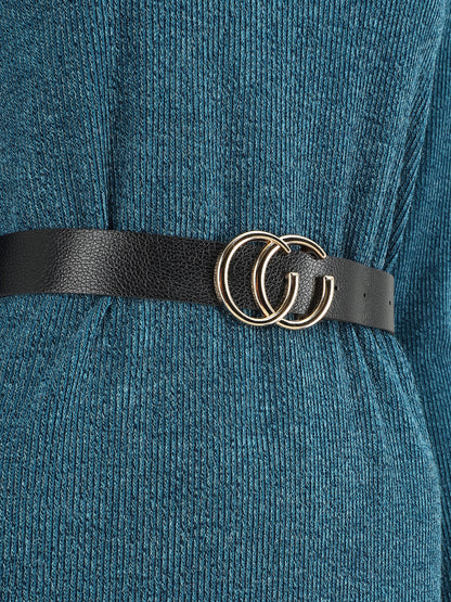 Robe pull droite à manches longues - Bleu canard - 3