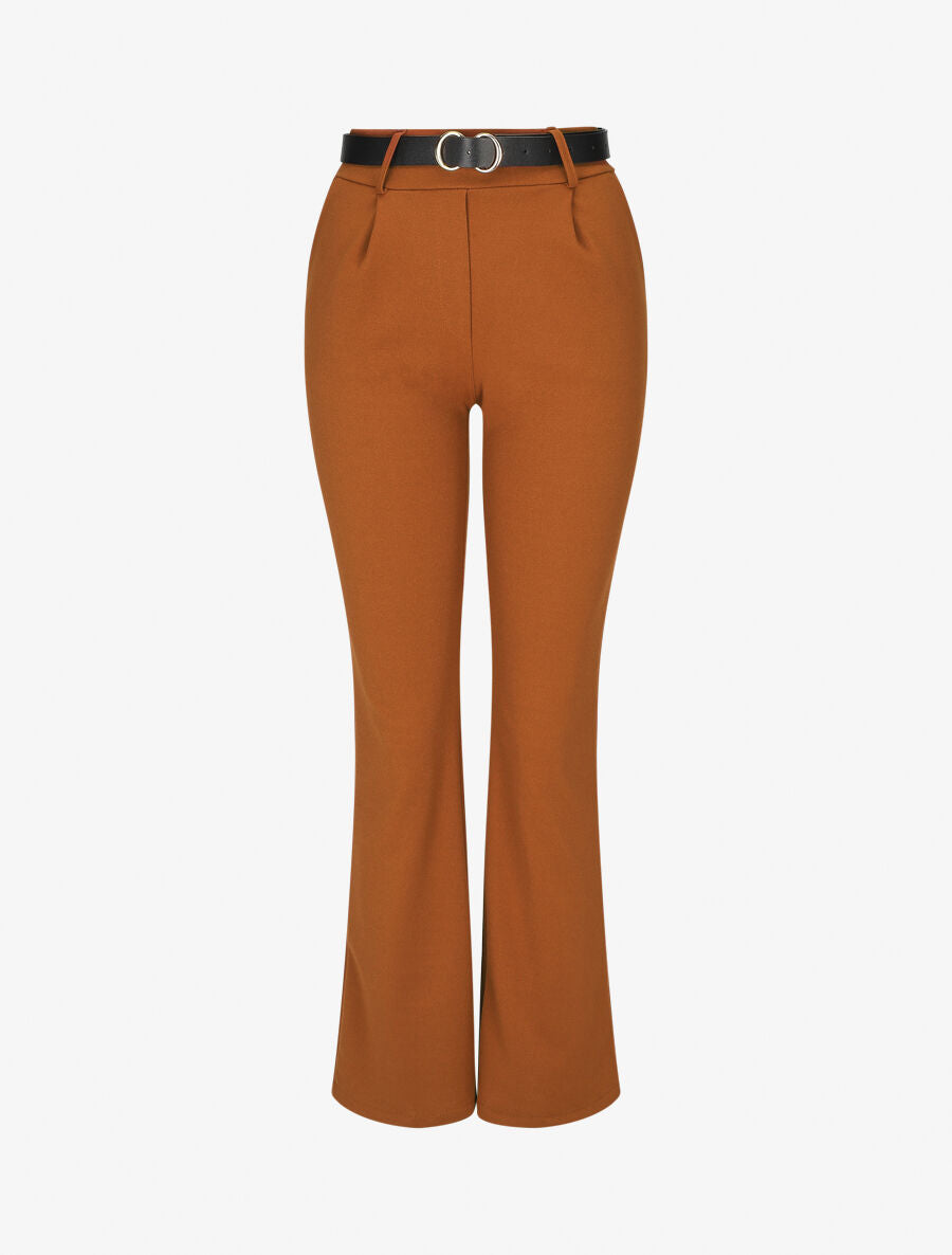 Pantalon à pince droit uni - Camel - 1
