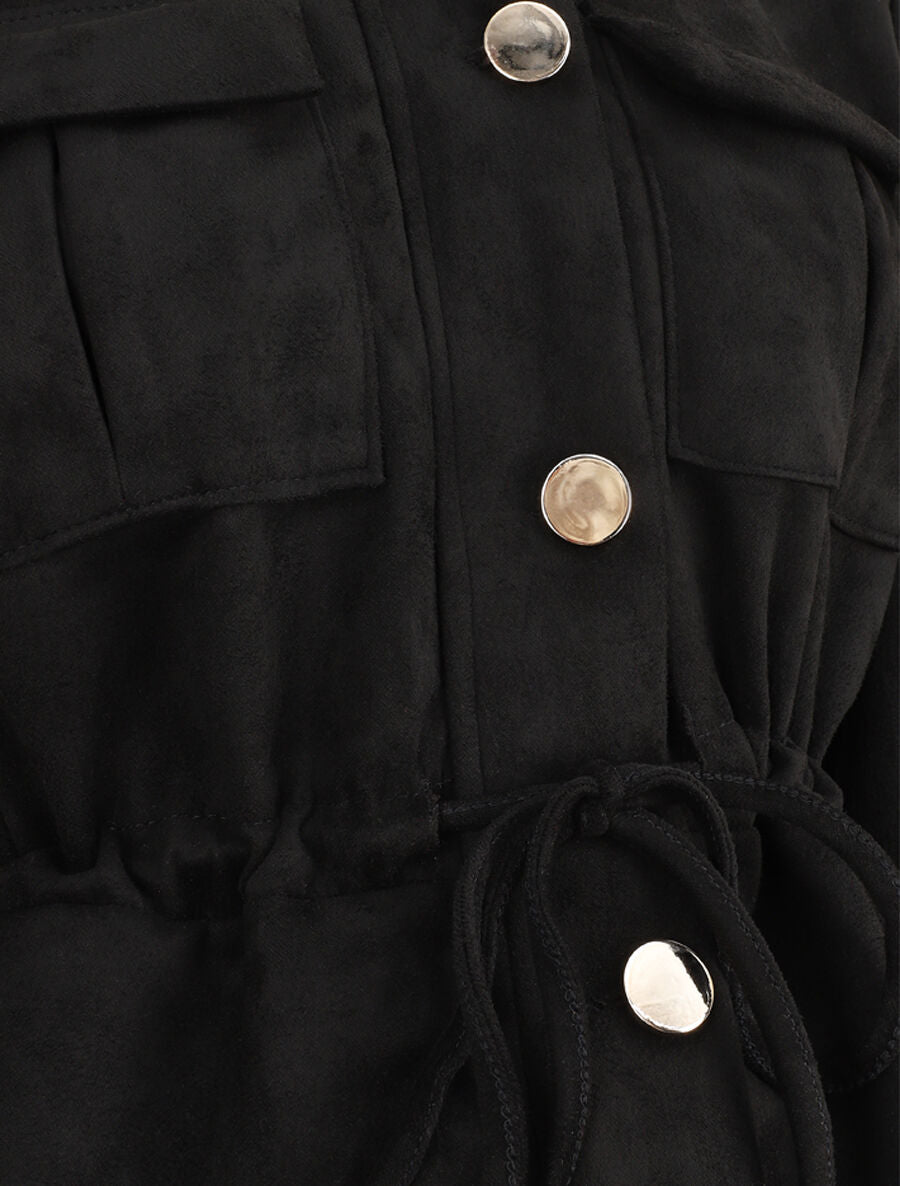 Veste en suédine à poches à rabat - Noir - 4