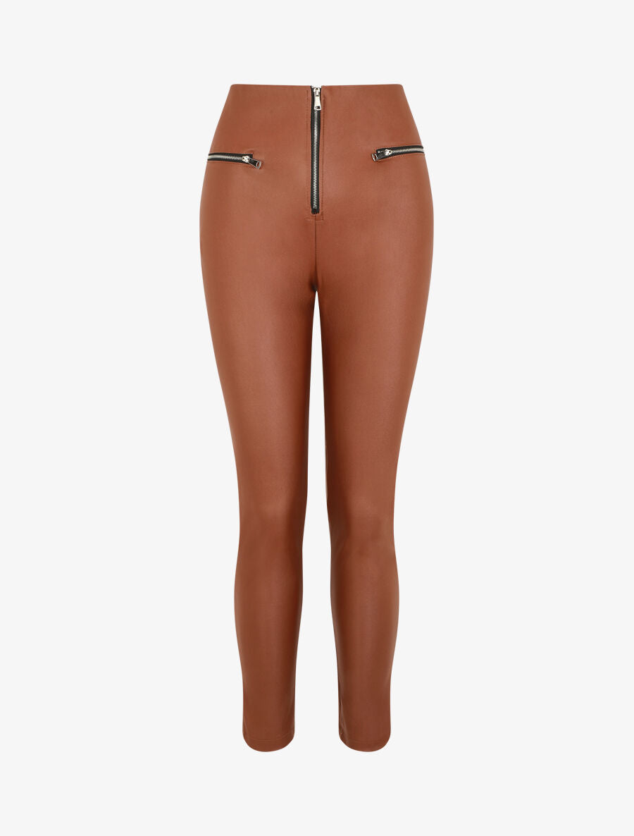Pantalon slim en simili - Camel - 4