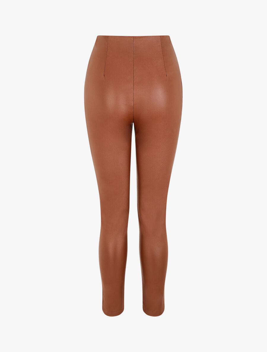Pantalon slim en simili - Camel - 2