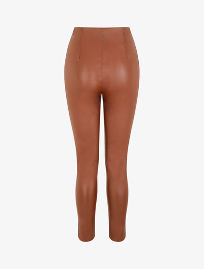Pantalon slim en simili - Camel - 2