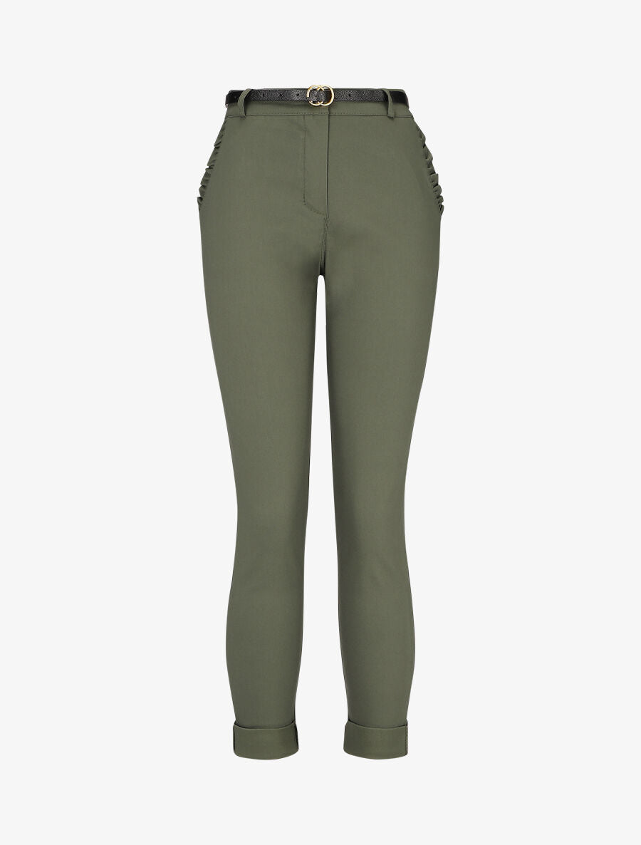 Pantalon 7/8 à revers et poches volantées - Kaki - 1