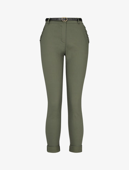 Pantalon 7/8 à revers et poches volantées - Kaki - 1
