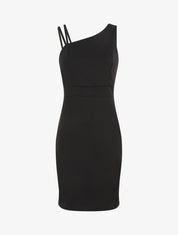 Robe fourreau à bretelles asymétrique - Noir - 1