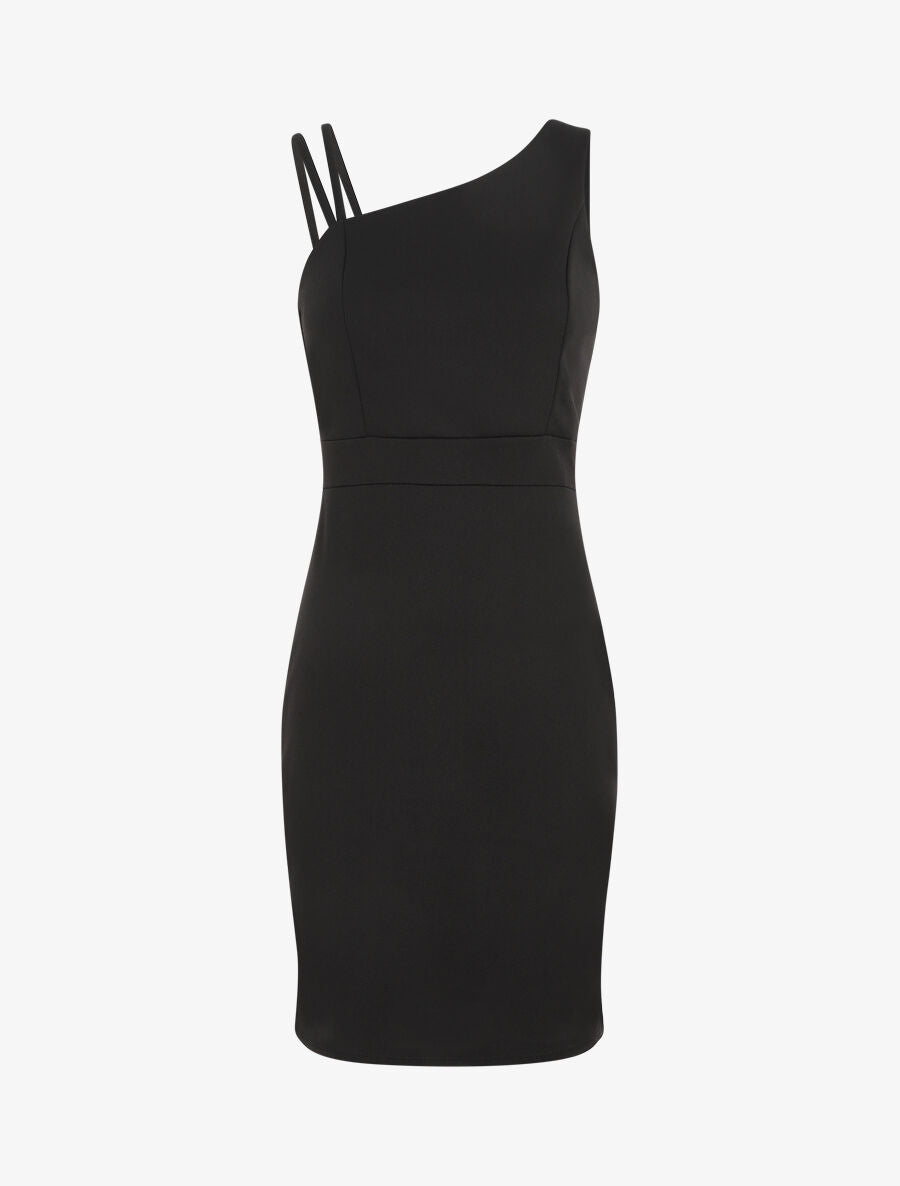 Robe fourreau à bretelles asymétrique - Noir - 1