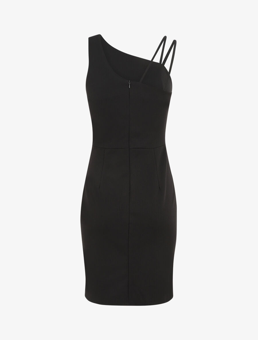 Robe fourreau à bretelles asymétrique - Noir - 2