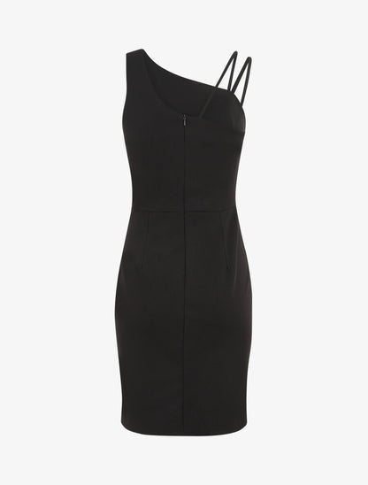 Robe fourreau à bretelles asymétrique - Noir - 2