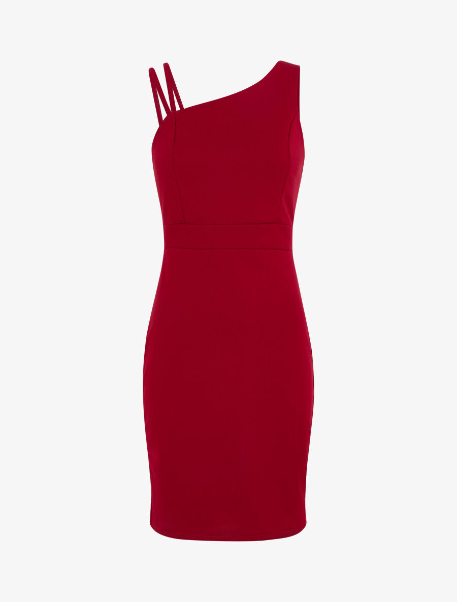 Robe fourreau à bretelles asymétrique - Rouge - 5