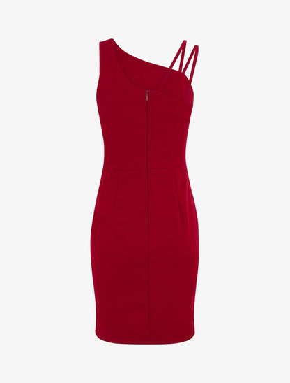 Robe fourreau à bretelles asymétrique - Rouge - 3