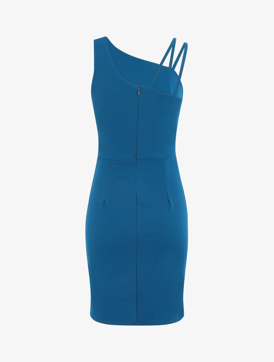 Robe fourreau à bretelles asymétrique - Bleu - 3