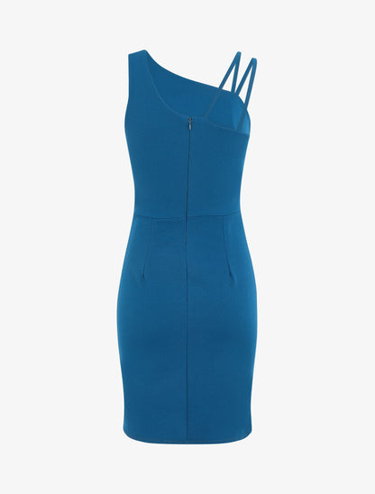 Robe fourreau à bretelles asymétrique - Bleu - 3