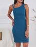 Robe fourreau à bretelles asymétrique - Bleu - 1
