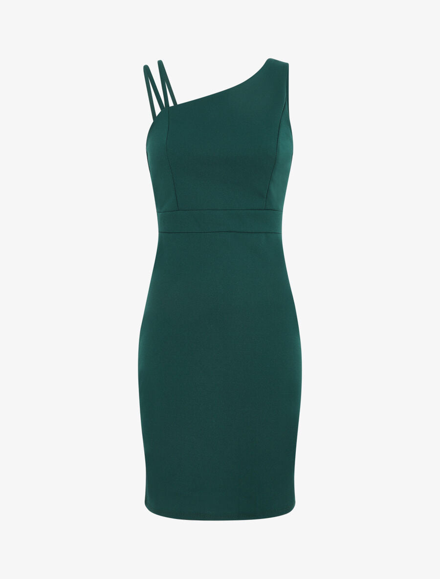 Robe fourreau à bretelles asymétrique - Vert sapin - 2