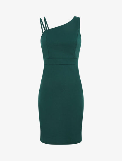 Robe fourreau à bretelles asymétrique - Vert sapin - 2